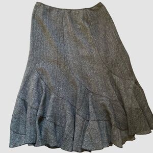 Melanie Lyne Black White Herringbone Pattern Wool Blend Winter Flare Skirt Sz-8